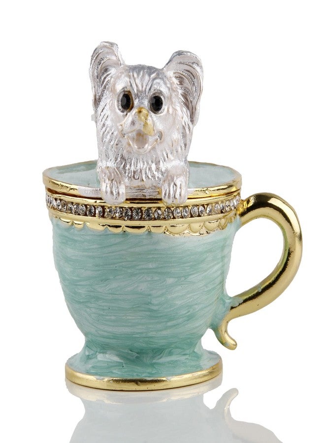 SEVENBEES Teacup Pet Puppy Dog Trinket Box Hinged Ring Holder Jeweled Painted Enameled Collectible Dog Animal Figurine Jewelry Holder Box - Image 1